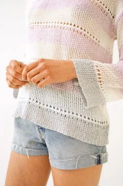 Mystree Summer Stripe Colorblock Sweater - Lilac Women's