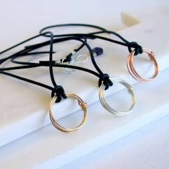 Linda Trent Jewelry Circle Wrap On Leather Necklace- 14K Gold Fill / 16"