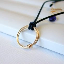 Linda Trent Jewelry Circle Wrap On Leather Necklace- 14K Gold Fill / 16"