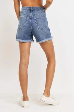 Just Black Women's Hi-Rise Frayed Denim Short - Medium Wash