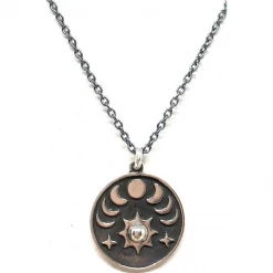 Athena Designs Sterling Silver Nature Inspired Necklace: Silver Disk Moon Phases