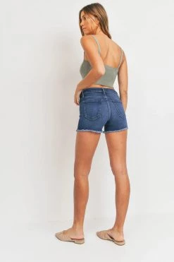 Just Black Women's Hi-Rise Frayed Denim Short With Side Slit- Dark Wash