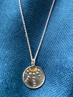 Athena Designs Jewelry Sterling Silver Nature Inspired Necklace: Crescent Moon In Night Sky