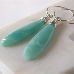 Linda Trent Jewelry Amazonite + Sterling Silver Teardrop Earrings
