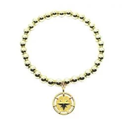 Athena Designs True North Compass Charm Gold Beaded Stretch Bracelet 5MM Jewelry