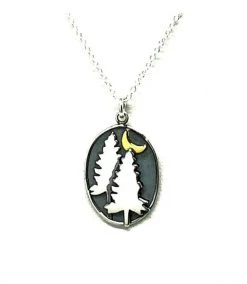Athena Designs Sterling Silver Nature Inspired Necklace: Pine Trees At Night Jewelry