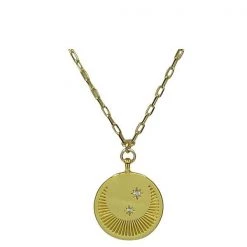 Athena Designs Gold Moon + Star Medallion With 18Kt Gold Fill Chain Necklace Jewelry