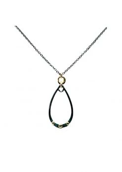 Athena Designs Jewelry Mixed Metal Open Teardrop Necklace On Oxidize Chain