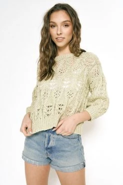 Mystree Sage Open Weave Crop Sweater Women's