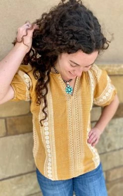 Women's Dylan Marigold Embroidered Petra Blouse