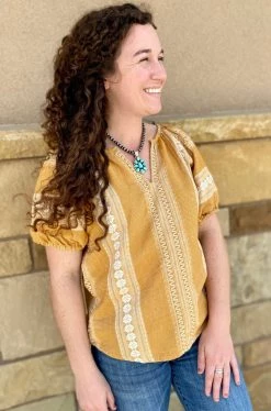 Women's Dylan Marigold Embroidered Petra Blouse