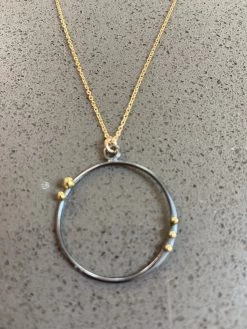 Athena Designs Jewelry Mixed Metal Open Circle Necklace On Gold Chain