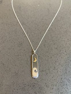 Athena Designs Sterling Silver Nature Inspired Necklace: Moon And Wave Pendant Jewelry