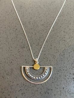 Athena Designs Sterling Silver Nature Inspired Necklace: Egyptian Sun Mixed Metal Jewelry