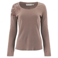 Aventura Suzette Long Sleeve Embroidered Thermal - Taupe