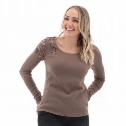 Aventura Suzette Long Sleeve Embroidered Thermal - Taupe