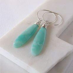 Linda Trent Jewelry Amazonite + Sterling Silver Teardrop Earrings