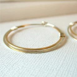 Linda Trent Jewelry Mixed Metal Double Round Hoop Earrings - Gold / Silver 1.5"
