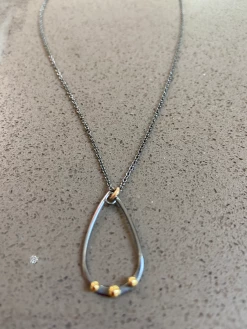 Athena Designs Jewelry Mixed Metal Open Teardrop Necklace On Oxidize Chain