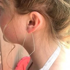 Linda Trent Jewelry Sterling Silver Geometric Hoops Earrings