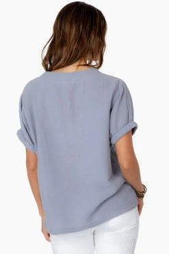 Dylan Gauze Rolled Sleeve V Tee