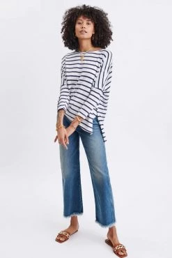 Mer Sea Catalina Slub Tee - White/Navy Stripes Women's