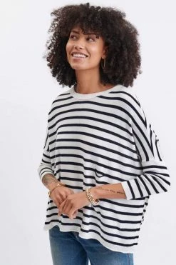 Mer Sea Women's Catalina Crew Neck Sweater - White / Navy Stripes