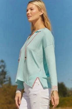 Zaket And Plover Aqua Silk / Cotton Front Tie Summer Sweater Women's