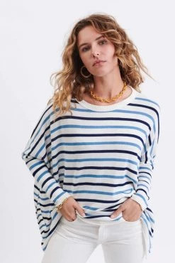 Mer Sea Women's Catalina Crew Neck Sweater - Navy, French Blue, White Stripes 8 Mer Sea Women's Catalina Crew Neck Sweater - Navy, French Blue, White Stripes