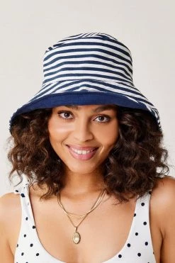 Carve Designs Reversible Bucket Hat - Navy / Navy Stripe Women's Hats + Scarves