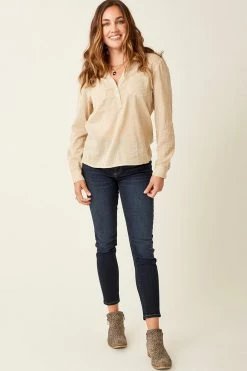 Carve Designs Dylan Gauze Shirt - Camel Mini Stripe Women's Sale - 50% Off At Checkout