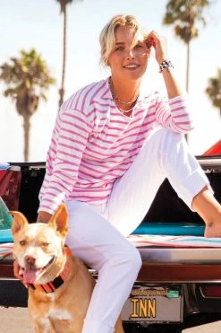 Carve Designs Women's Alexis Top - Cloud / Light Fuchsia Stripe