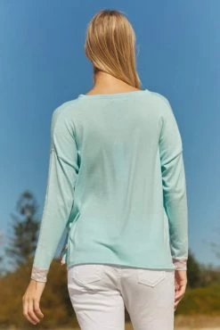 Zaket And Plover Aqua Silk / Cotton Front Tie Summer Sweater Women's