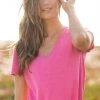 Dylan Slub Cotton Boyfriend Tee - Fuchsia