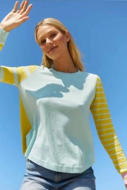 Zaket And Plover Stripe Play Sweater - Aqua Combo