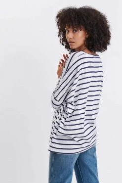 Mer Sea Catalina Slub Tee - White/Navy Stripes Women's