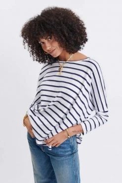 Mer Sea Catalina Slub Tee - White/Navy Stripes Women's