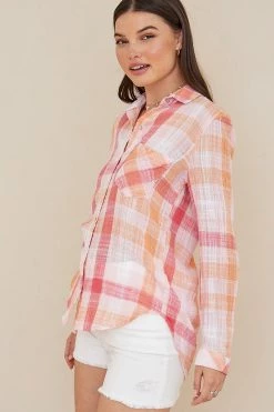 Bella Dahl Pocket Button Down-Summer Sunset Plaid