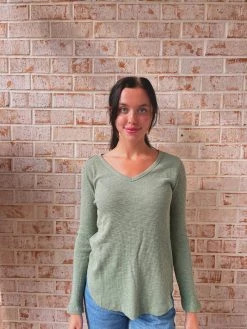 Dylan Slub Waffle Deep V-Shirt Tail Tee