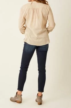 Carve Designs Dylan Gauze Shirt - Camel Mini Stripe Women's Sale - 50% Off At Checkout