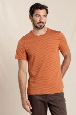Toad & Co Men's Tempo Short Sleeve Crew Tee - Rust Stripe