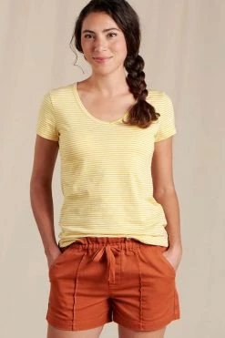 Toad & Co Women's Marley Short Sleeve V-Neck Tee - Lemon Stripe