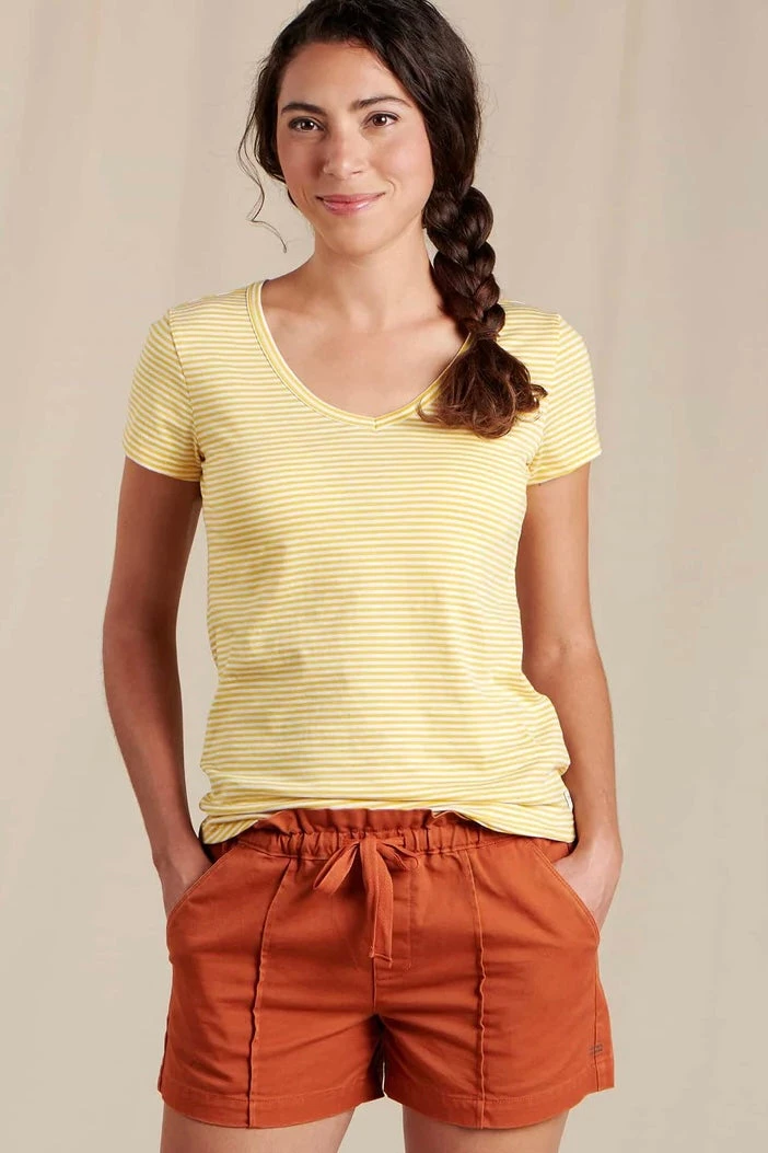 Toad & Co Women's Marley Short Sleeve V-Neck Tee - Lemon Stripe 3 Toad & Co Women's Marley Short Sleeve V-Neck Tee - Lemon Stripe