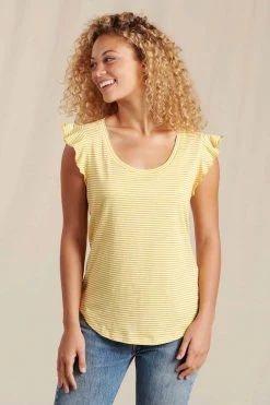 Toad & Co Women's Rufflita Tee - Lemon Stripe