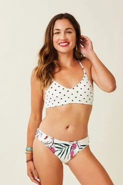 Carve Designs St. Barth Reversible Swim Bottom - Botanical / Cloud Polka Dot
