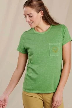 Toad & Co Primo Short Sleeve Embroidered Crew - Evergreen Women's