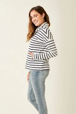 Carve Designs Women's Bodie Funnel Neck - Cloud Navy Stripe