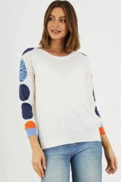 Zaket And Plover Women's Cotton & Cashmere Spotted Sleeve Sweater - White