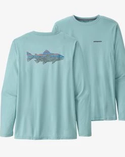 Patagonia Men's L/S Cap Cool Daily Fish Graphic Sun Shirt Woodgrain Fitz Trout