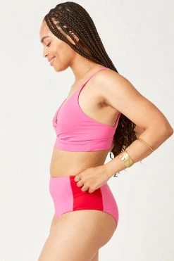 Carve Designs Erin Colorblock Swim Bottom - Fuchsia / Hot Red